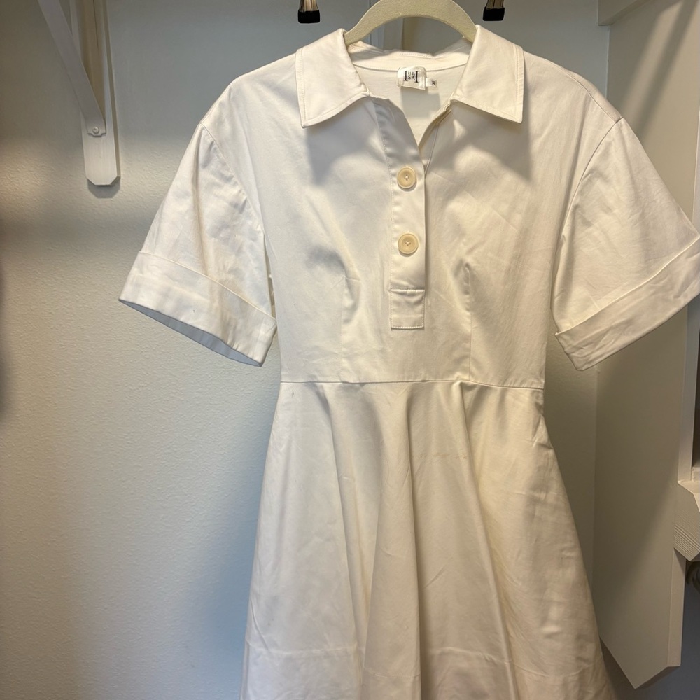 Classic White Polo Mini Dress - Elegant Short Sleeve